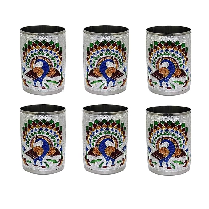 Handcrafted Stainless Steel Meenakari Peacock Design Glass
