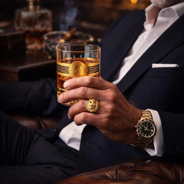 Whiskey Glass with Gold Lion Emblem